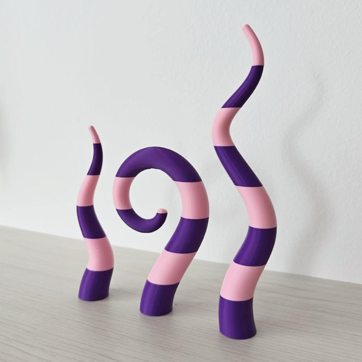 Purple striped sandworm shelf decor set, twisted shapes inspired by Beetlejuice