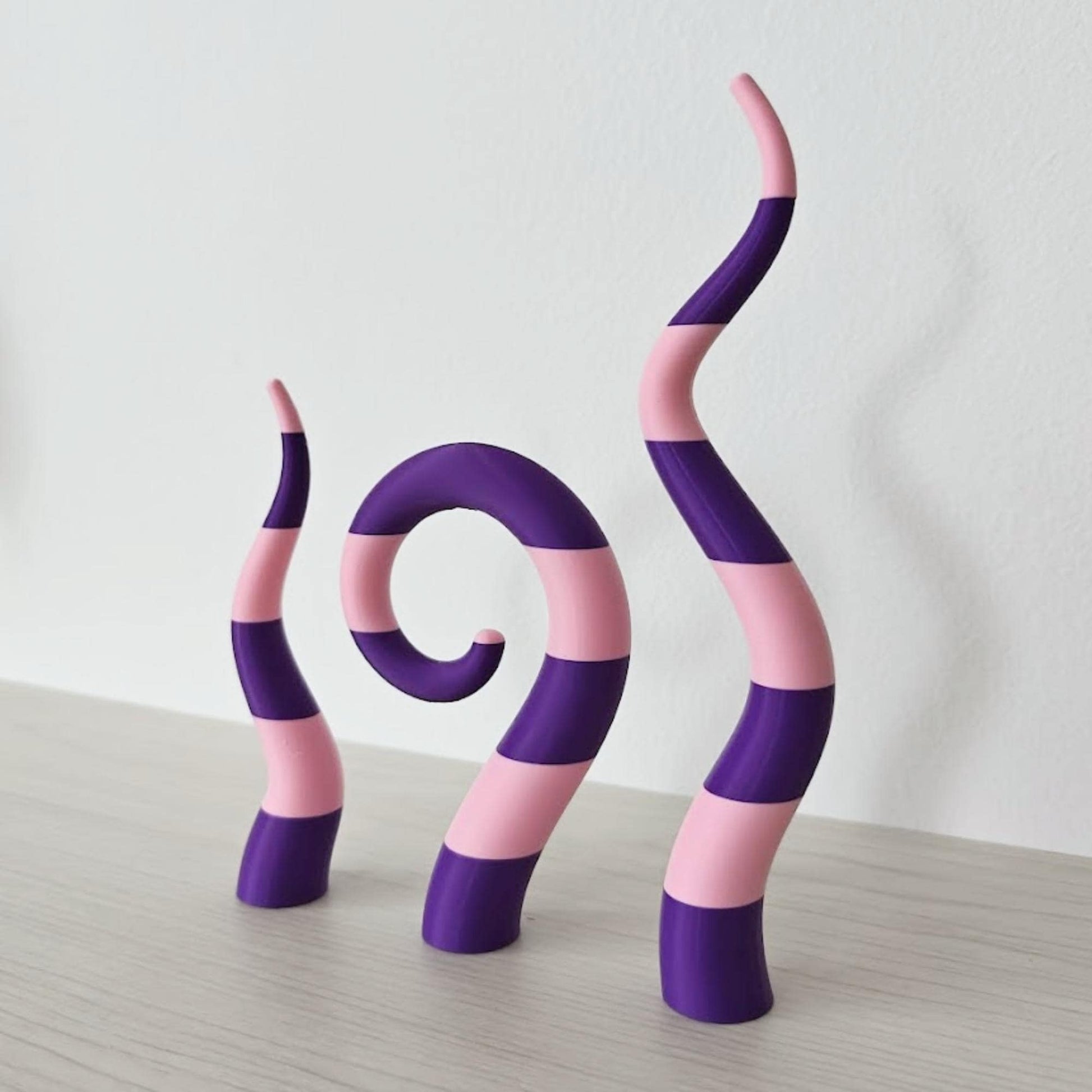 Purple striped sandworm shelf decor set, twisted shapes inspired by Beetlejuice