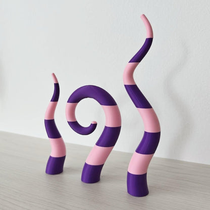 Purple striped sandworm shelf decor set, twisted shapes inspired by Beetlejuice