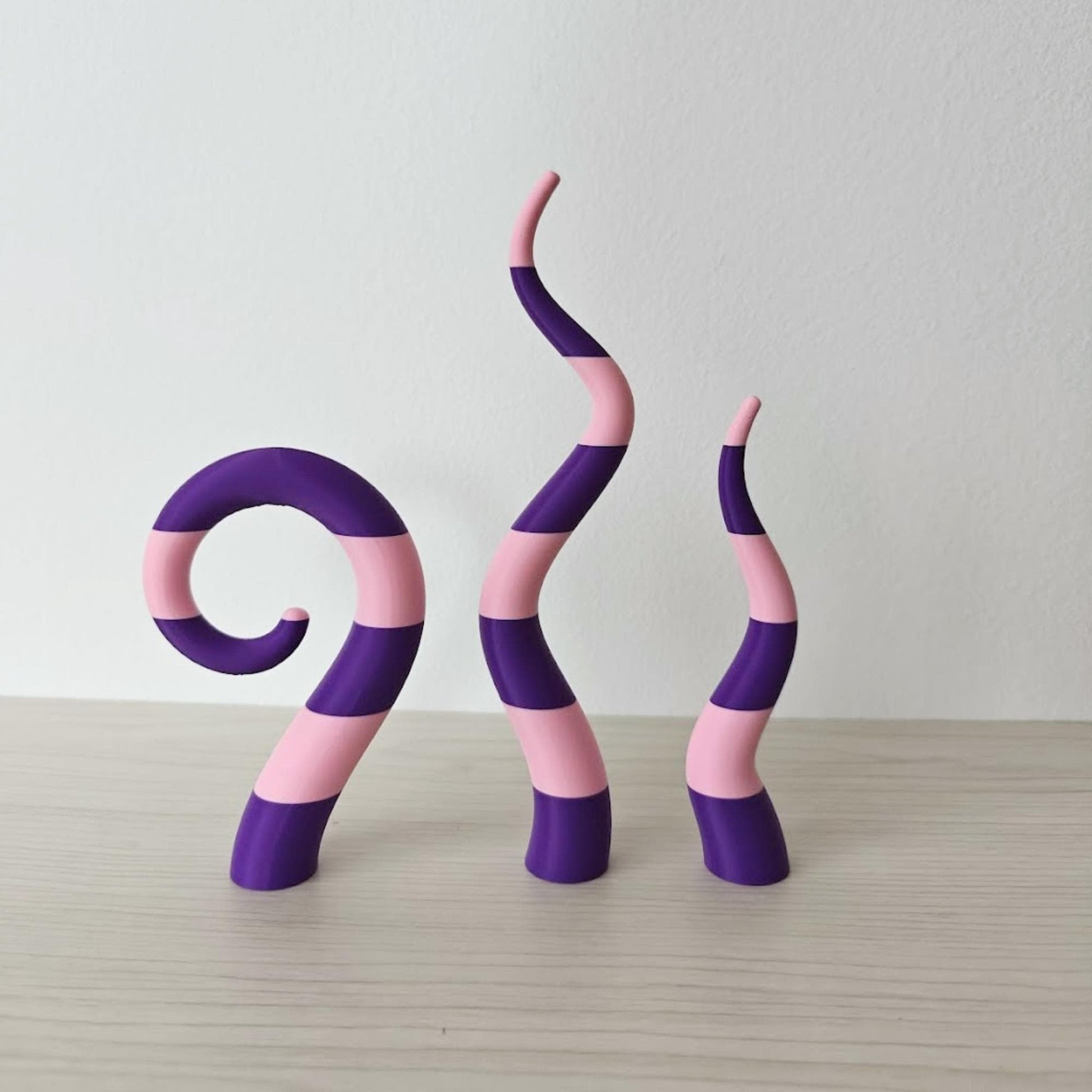 Purple striped sandworm shelf decor set, twisted shapes inspired by Beetlejuice