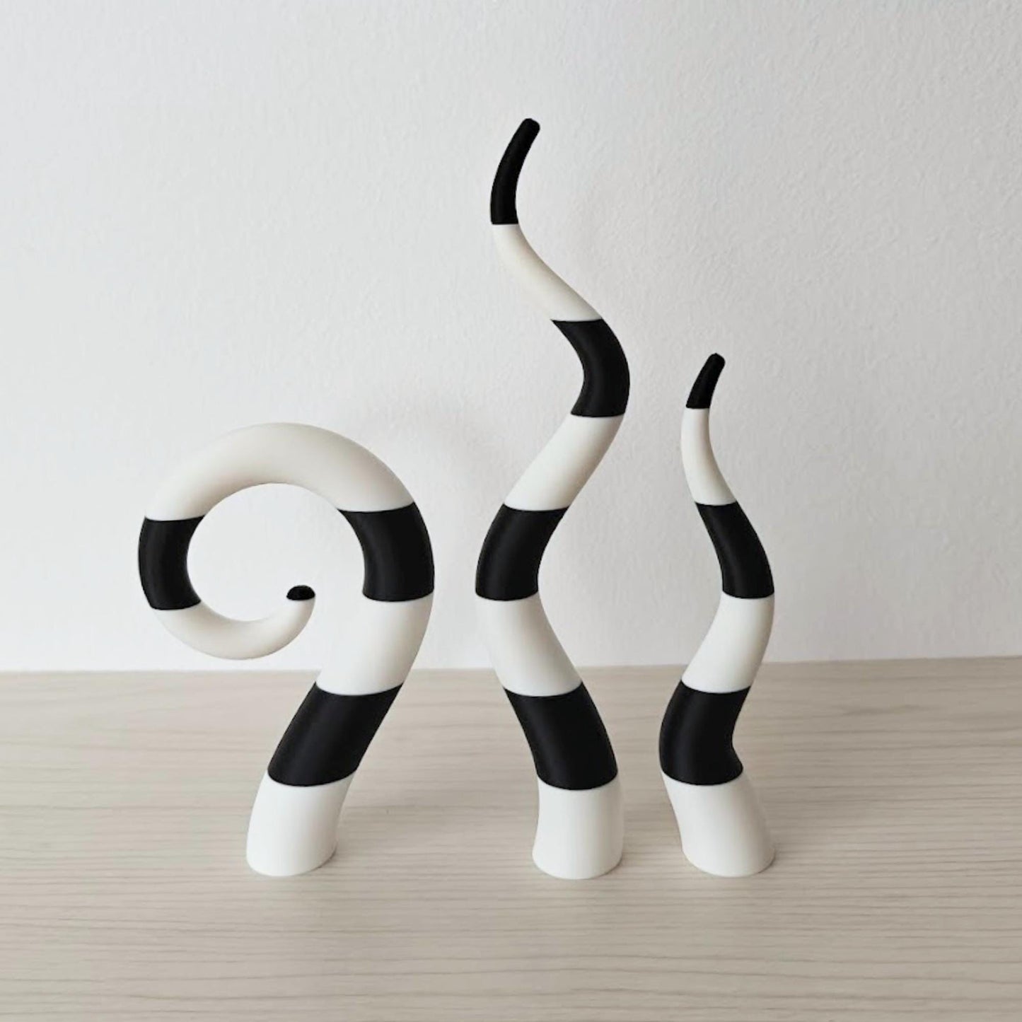 Black and white striped sandworm decor set, Beetlejuice-inspired shelf decoration