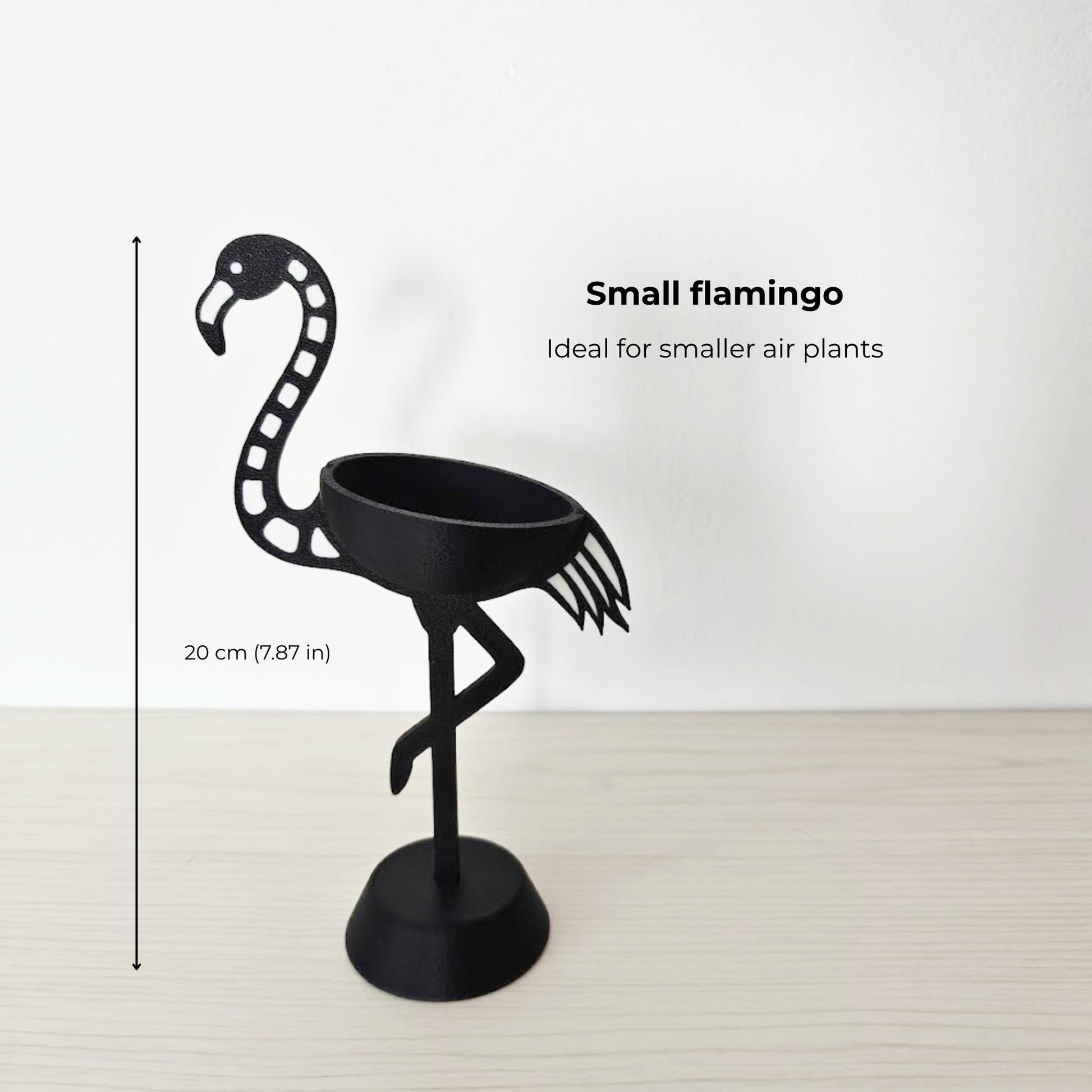 Dimension image of small skeleton flamingo holder with height measurements
