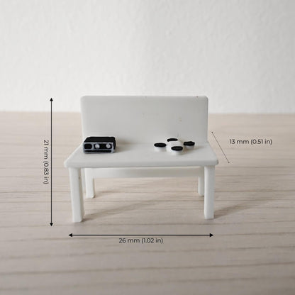 Dimension reference photo showing firefighter command table measurements and tabletop accessory placement.