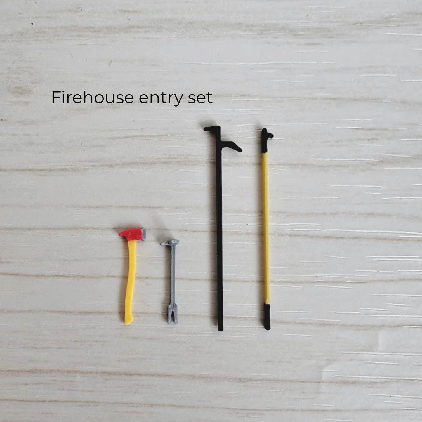 3D printed firefighter rescue tools set including axe, halligan bars and pike poles