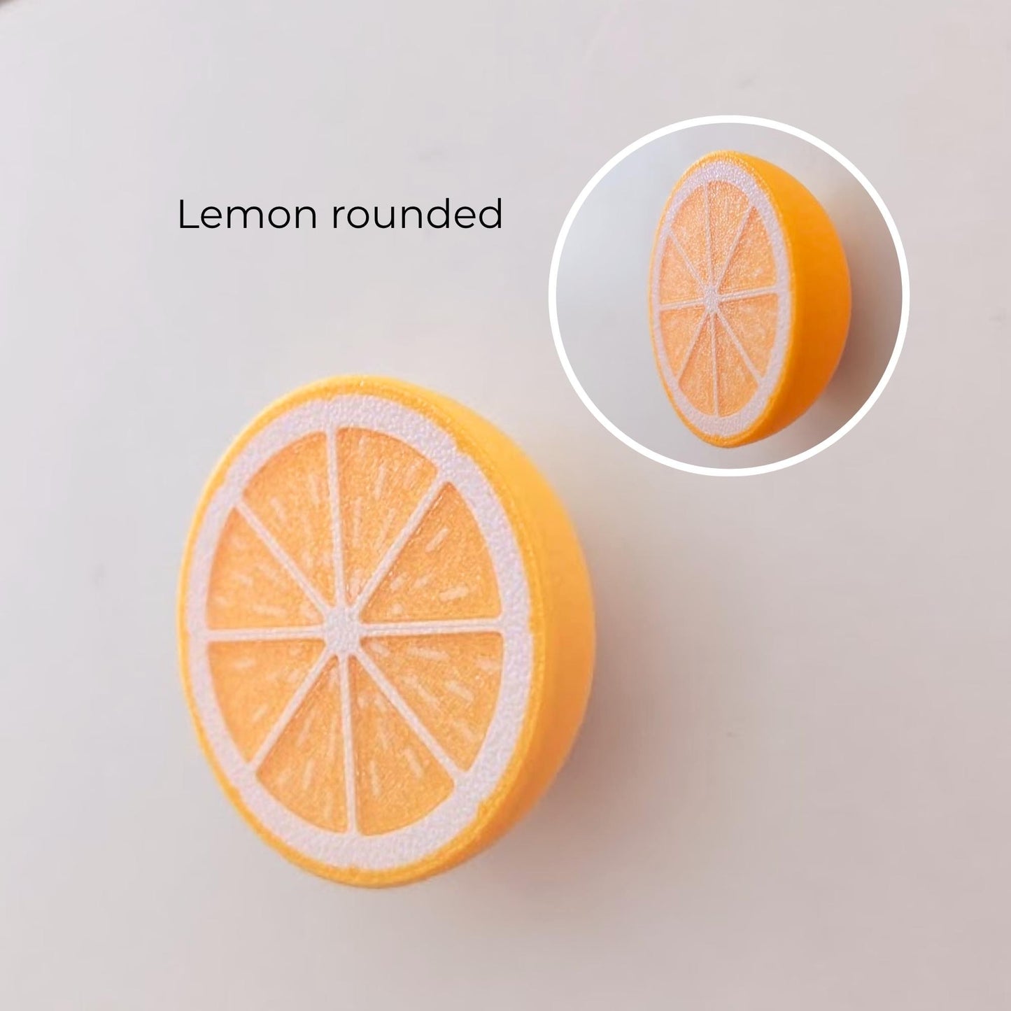 Lemon rounded citrus knob with front slice detail and rounded side profile.