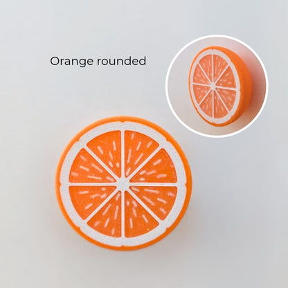 Orange rounded citrus knob with front slice detail and rounded side profile.