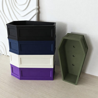 Colorful coffin pots - black, dark blue, white, purple and dark green