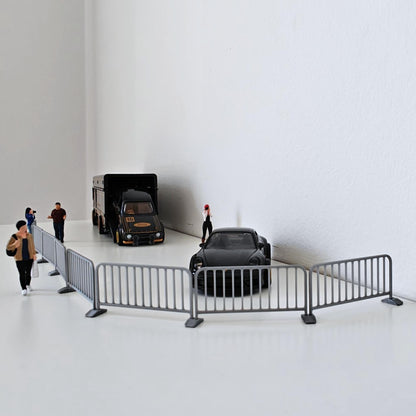 Miniature Crowd Control Barricades, 1/64 Scale Mini Galvanized Steel Barriers with Flat Feet, Diorama Fence Set of 5, 3D print