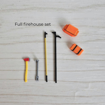 3D printed firefighter rescue tools set including axe, halligan bars, pike poles and medical bags