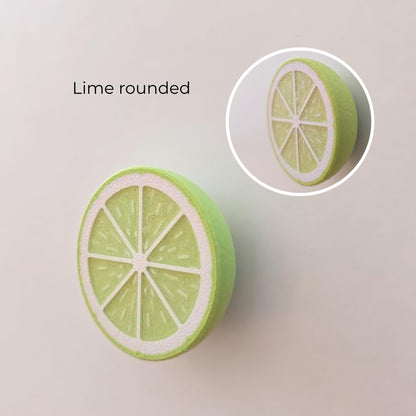 Lime rounded citrus knob with front slice detail and rounded side profile.