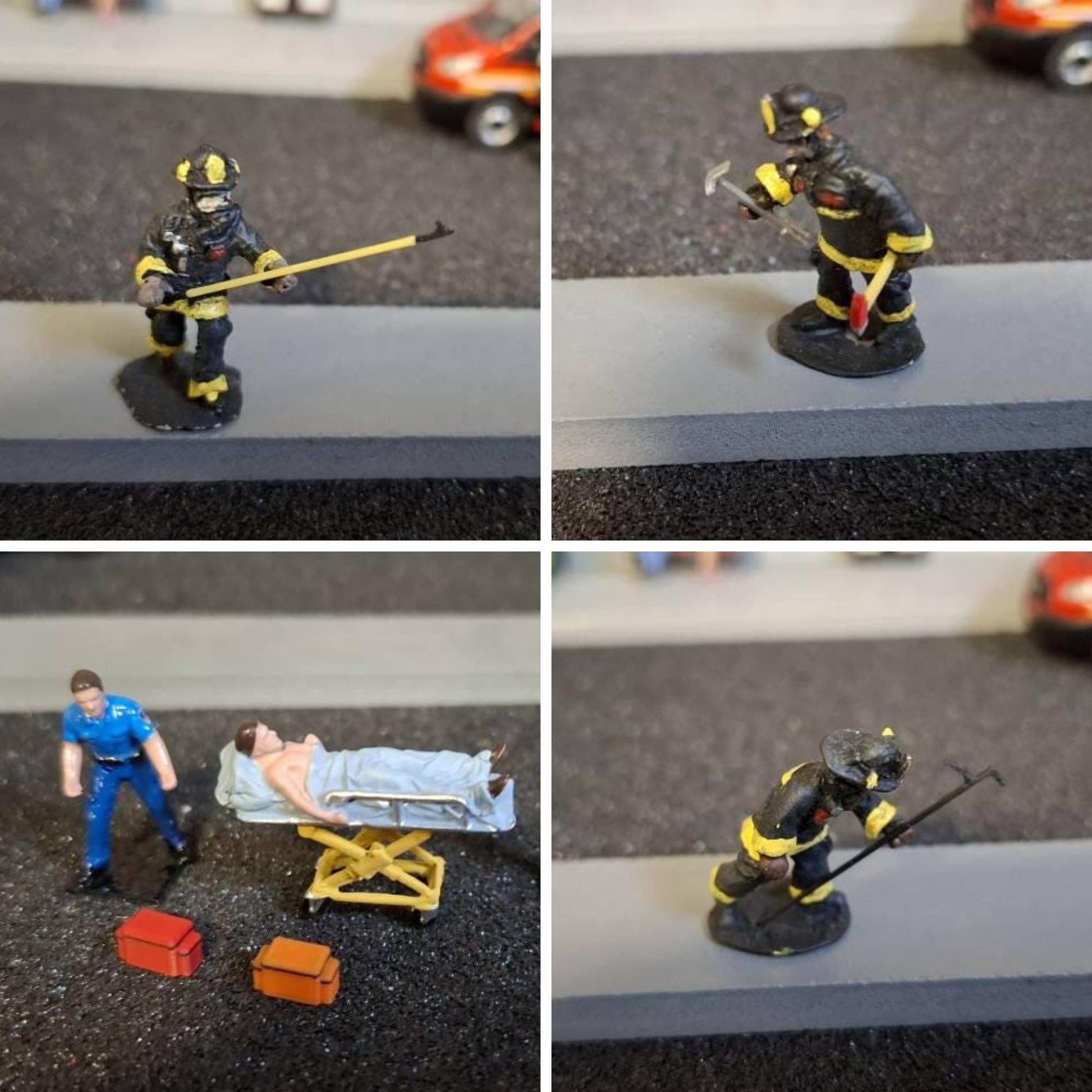 Firefighter Rescue Gear Set 1/64, Axe, Halligan, Pike Pole, EMS Trauma Bags