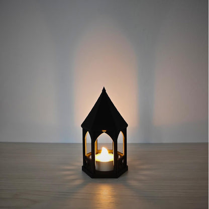 Gothic gazebo LED tealight holder at night