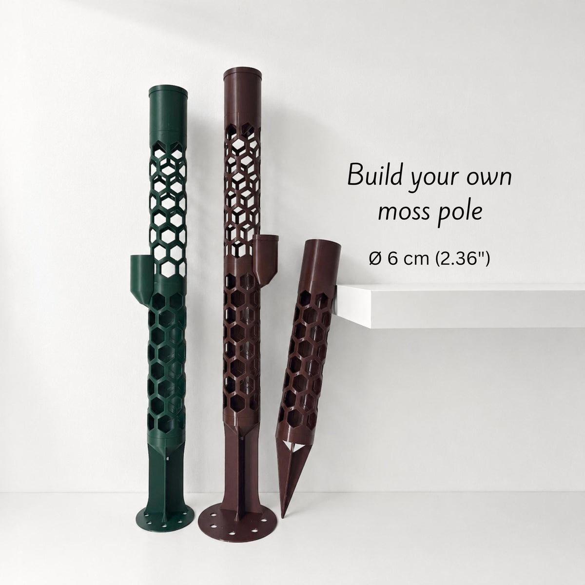 Modular Moss Pole Ø 6 cm (2.36"), Extendable Plant Support with Watering Reservoir, Stackable Climbing Plant System