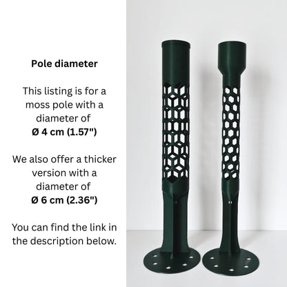 Comparison of moss pole diameters for different plant sizes