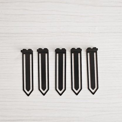 Set of five black brick-compatible bookmark clips