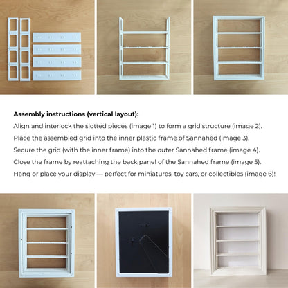 Assembly instructions for installing the vertical shelf insert inside an IKEA VÄSTANHED frame.