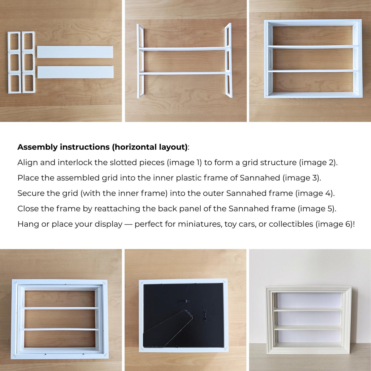 Assembly instructions for installing the horizontal shelf insert inside an IKEA VÄSTANHED frame.