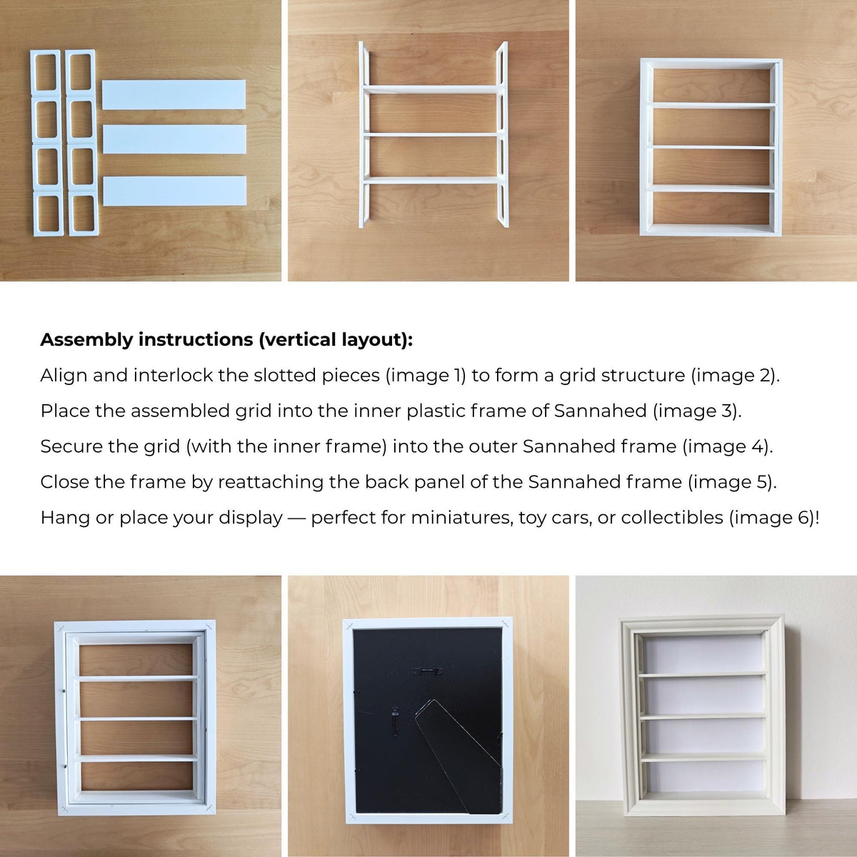 Assembly instructions for installing the vertical shelf insert inside an IKEA VÄSTANHED frame.
