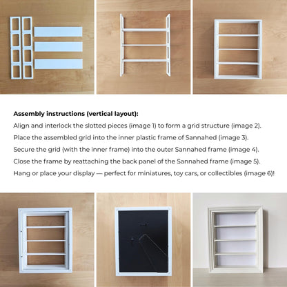 Assembly instructions for installing the vertical shelf insert inside an IKEA VÄSTANHED frame.