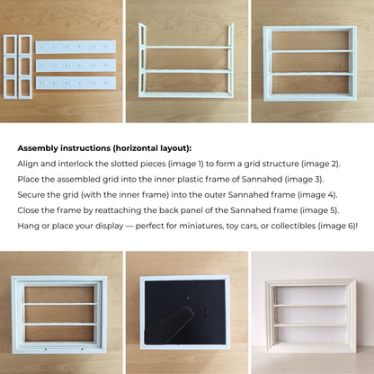 Assembly instructions for installing the horizontal shelf insert inside an IKEA VÄSTANHED frame.