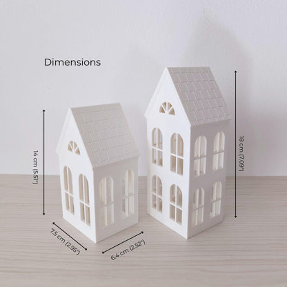 Dimensions of small and tall 3D printed house tealight shades