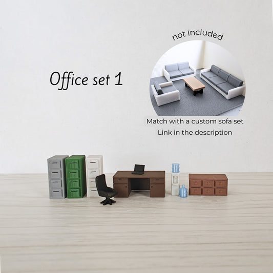 Minijaturni set uredskog namještaja u mjerilu 1/64 