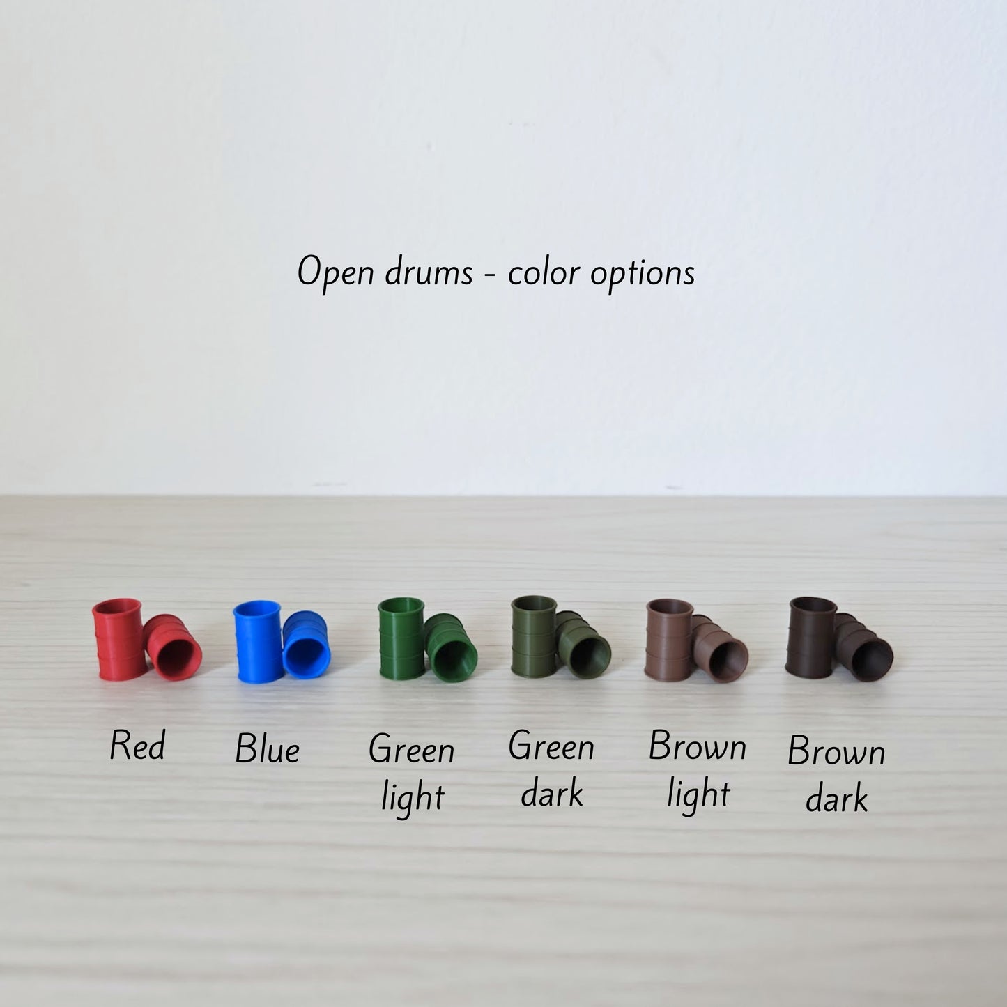 Miniature Oil Drums 5 pcs set, 1/64, 1/24, 1/18 Scale