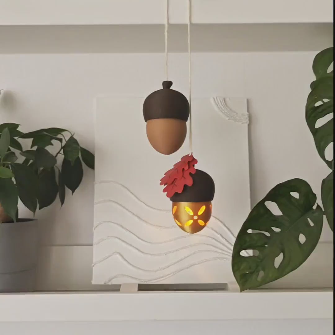 Glowing Acorn Tealight Holder or Small Container, 3D Printed Hanging Decor, Multi purpose Housewarming Gift, 3D printed