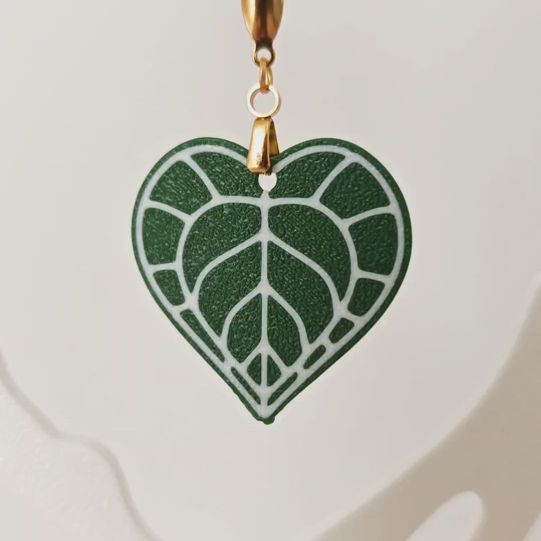 Leaf Earrings Anthurium Clarinervium, Heart-shaped Jewelry Gift for Plant Lovers, Plant Gift, Green Leaf Design, 3d printed Earrings