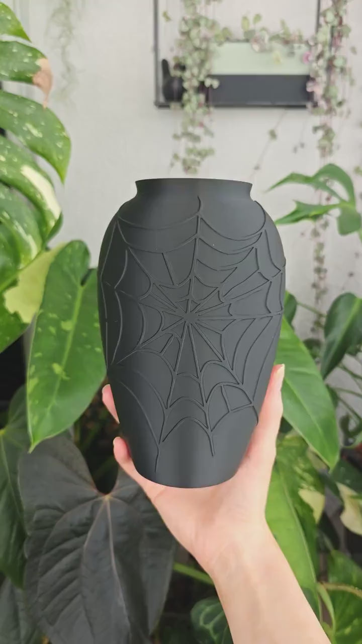 Spider Web Vase, Gothic Halloween Flower Vase, Spooky Home Decor, Lightweight 3D Printed Plastic Vase