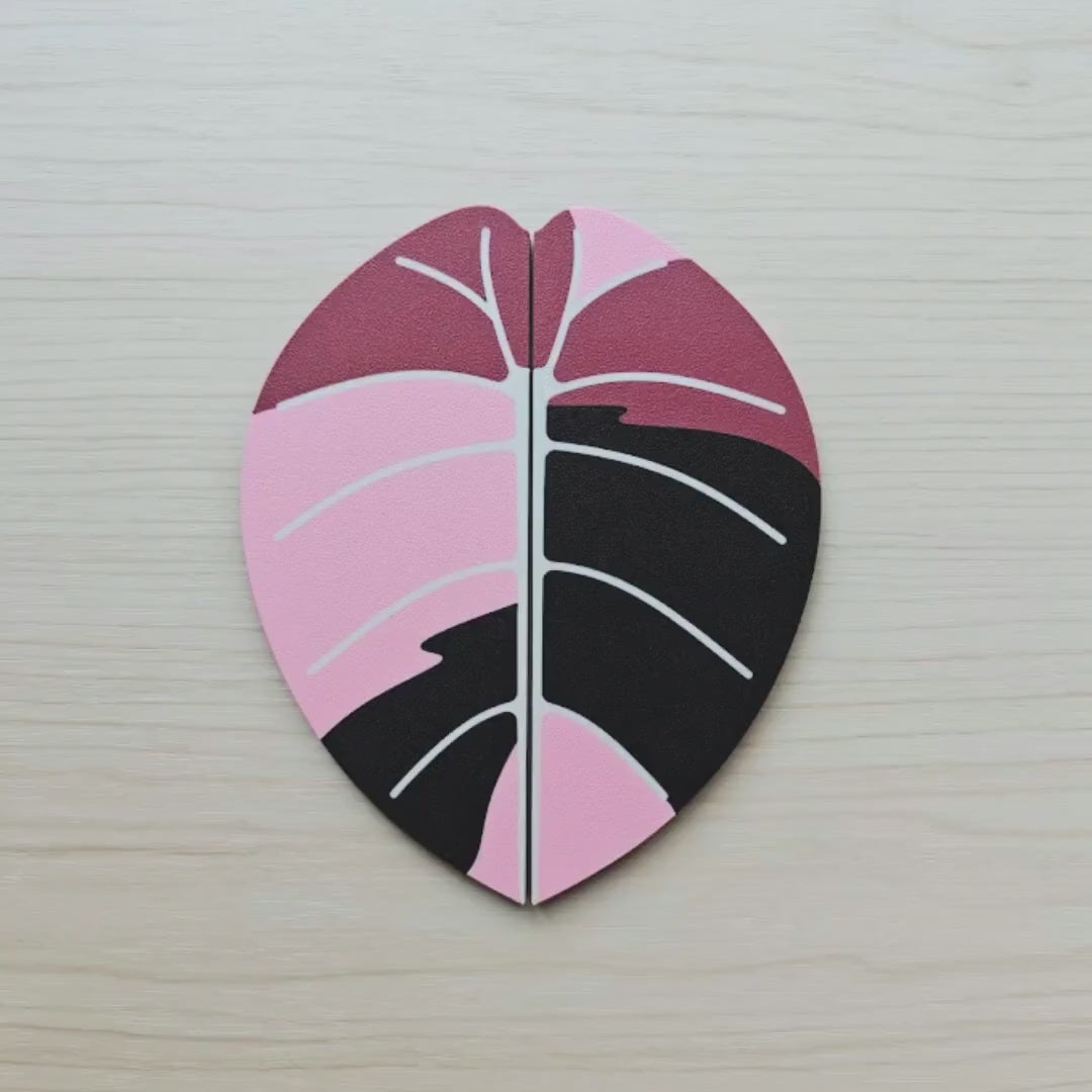 Slip-On Leaf Handles for IKEA MILSBO & RUDSTA Cabinet, No Tools Needed, 3D Printed Variegated Alocasia Melo Plant Decor