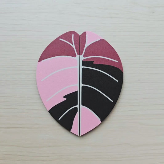 Slip-On Leaf Handles for IKEA MILSBO & RUDSTA Cabinet, No Tools Needed, 3D Printed Variegated Alocasia Melo Plant Decor