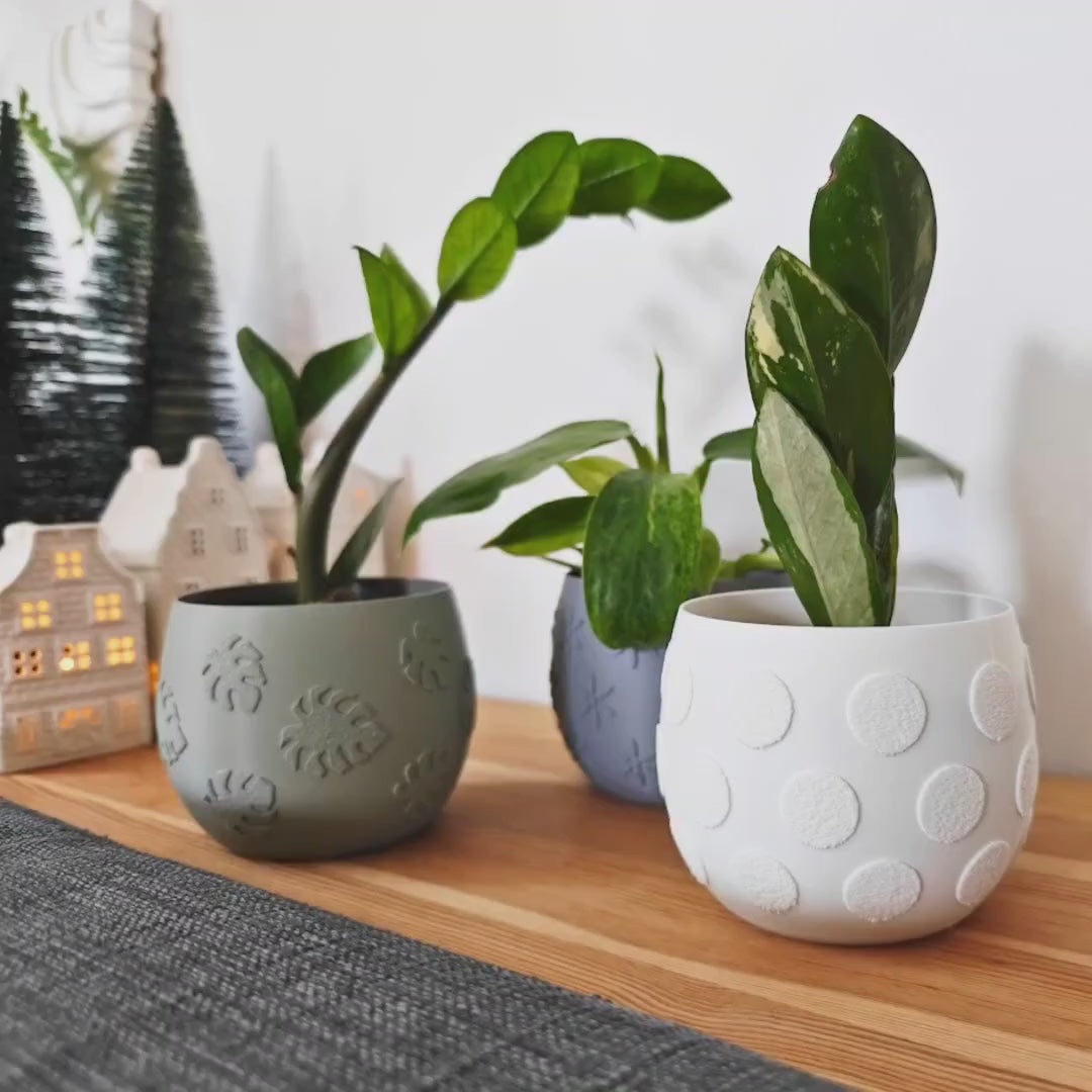 Plant Pots with Decorative Patterns – Monstera, Flowers, or Polka Dots, Indoor Garden Planter for Succulents, Cacti or Small Plants