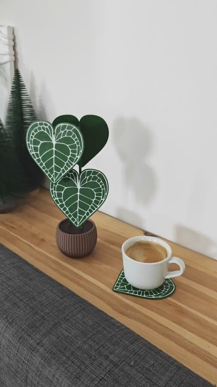 Anthurium Clarinervium Coaster Plant, Anthurium Coaster set of 4 Leaf Coasters, Heart shaped Coasters, 3d printed Coasters