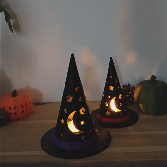 Witch Hat LED Tealight Shade, Stackable & Customizable 3D Printed White Halloween Decor, For LED Lights Only