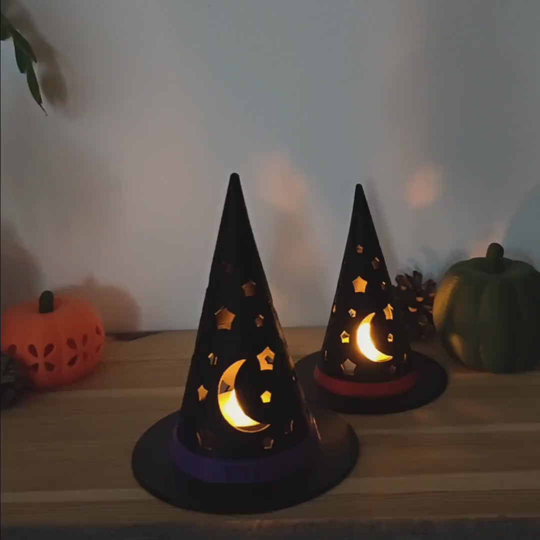 Witch Hat LED Tealight Shade, Stackable & Customizable 3D Printed White Halloween Decor, For LED Lights Only