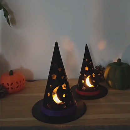 Witch Hat LED Tealight Shade, Stackable & Customizable 3D Printed White Halloween Decor, For LED Lights Only