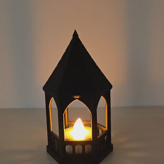 Gothic Gazebo LED Tealight Holder, Miniature Black Lantern, Dark Academia Decor, 3D Printed Home Decor