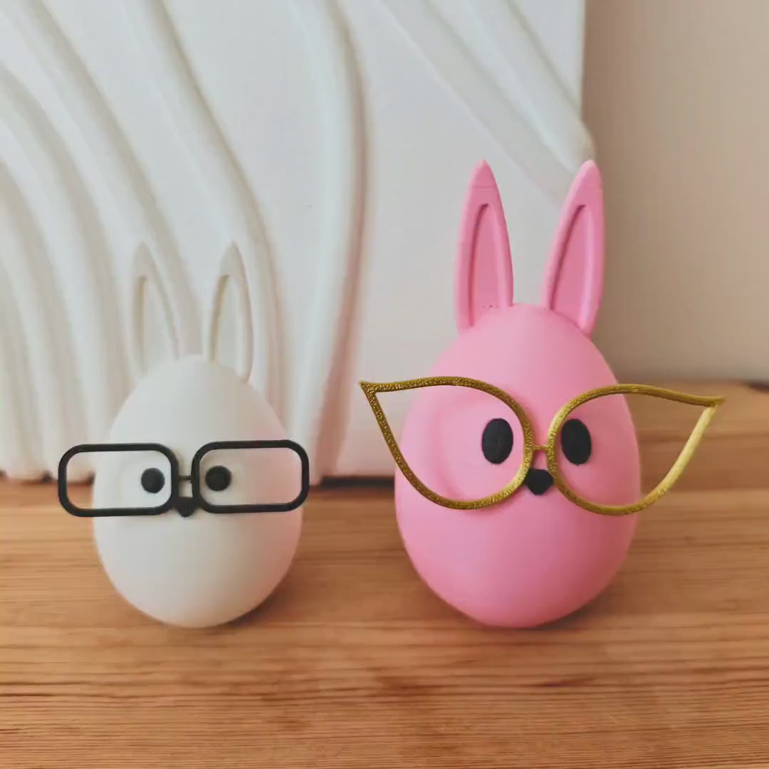 Bunny with Glasses Easter Decor, Cute Spring Decoration, Egg shaped Rabbit, in Pastel Colors, 3d print