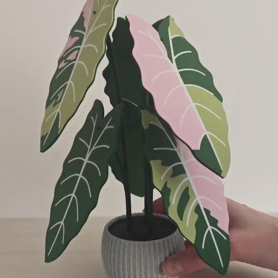 Alocasia Chantrieri Pink Coaster Set, Set of 6 Leaf Coasters, 3D Printed Plant Coasters with Holder, Botanical Table Decor