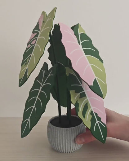 Alocasia Chantrieri Pink Coaster Set, Set of 6 Leaf Coasters, 3D Printed Plant Coasters with Holder, Botanical Table Decor