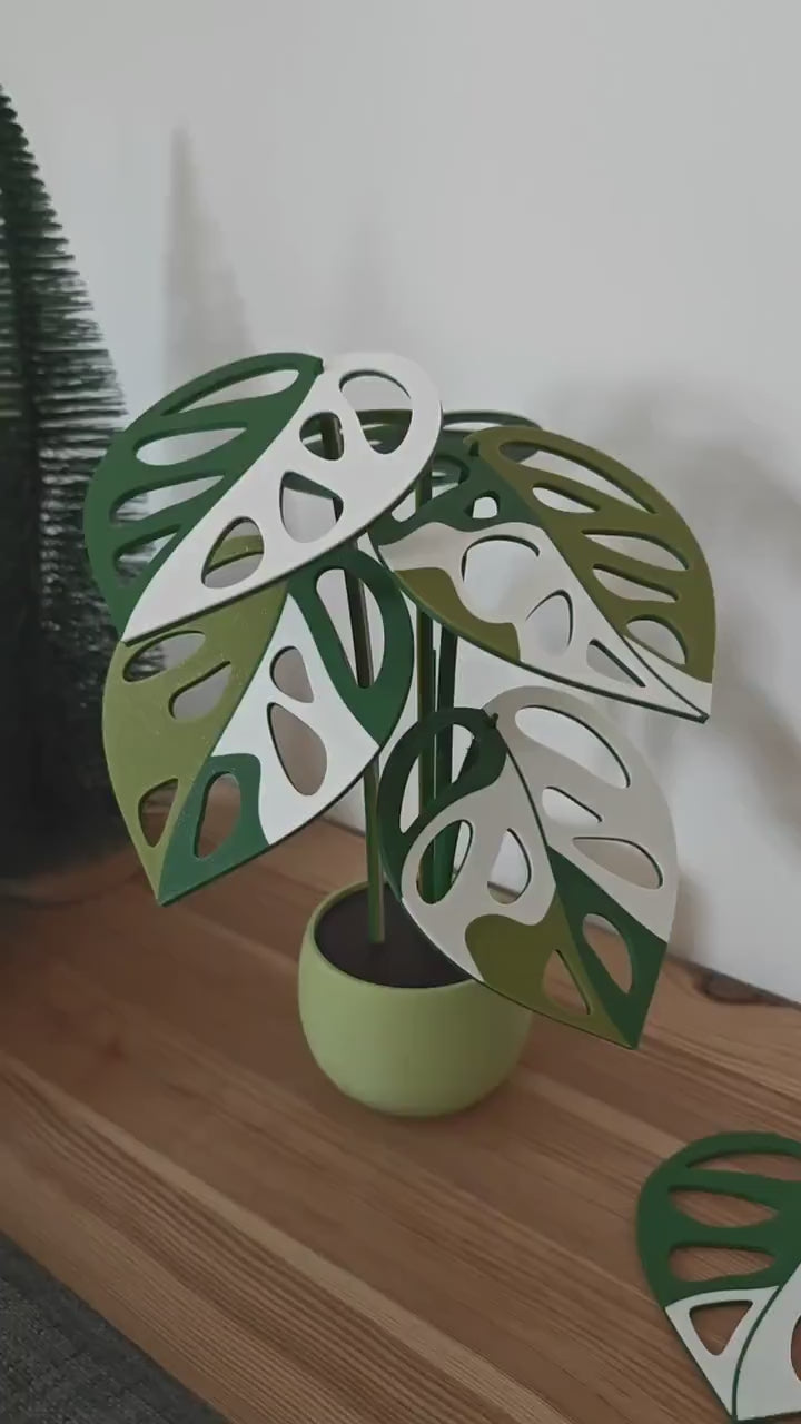 Monstera Adansonii Plant Coaster Set, Magnetic Leaves, Monstera Leaf Coaster Gift for Plant Lovers, 3D printed Monstera Variegated