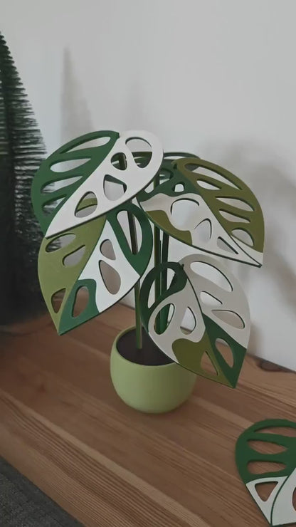 Monstera Adansonii Plant Coaster Set, Magnetic Leaves, Monstera Leaf Coaster Gift for Plant Lovers, 3D printed Monstera Variegated