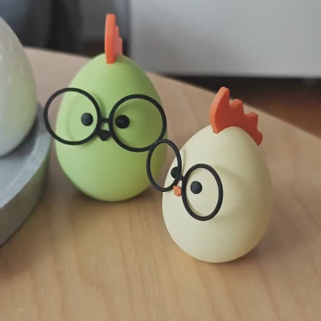 Chick with Glasses Easter Decor, Cute Spring Decoration, Egg shaped Chicken, in Pastel Colors, 3d print