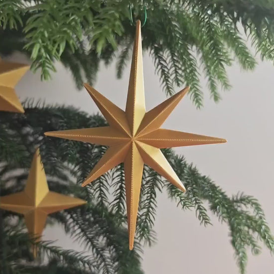 Star Ornaments Set of 5, Christmas Tree Decorations, 3D Printed Retro Holiday Decor, Mid Century Starburst, Gift Wrapping