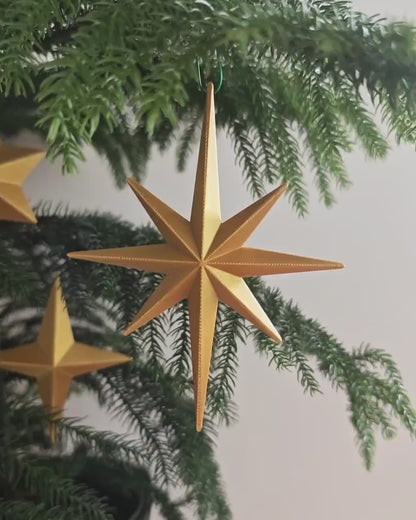 Star Ornaments Set of 5, Christmas Tree Decorations, 3D Printed Retro Holiday Decor, Mid Century Starburst, Gift Wrapping