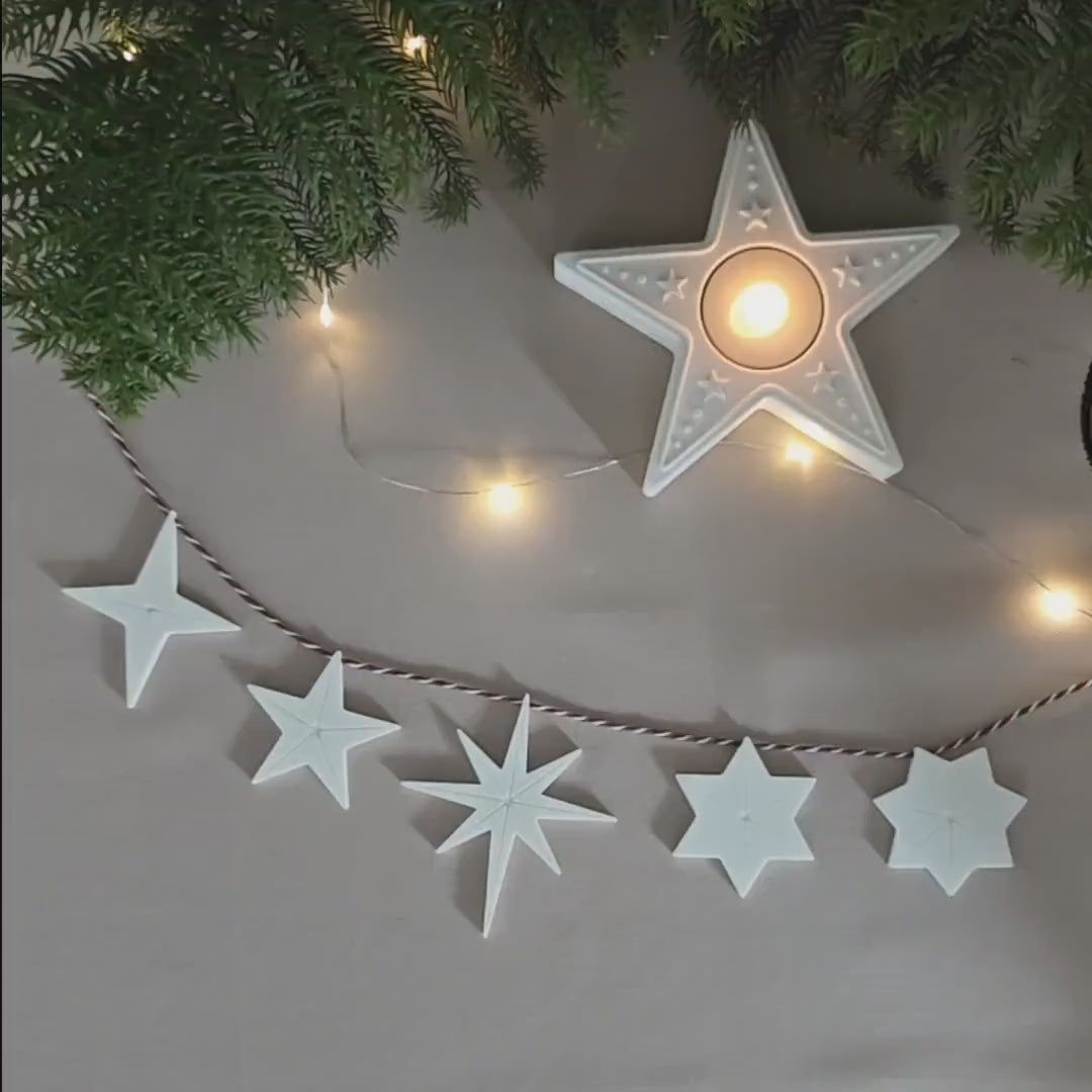 Hanging Stars, Set of 5, 3D Printed Holiday Garland Ornaments, Minimalist Christmas Tree Decor, Scandinavian Style