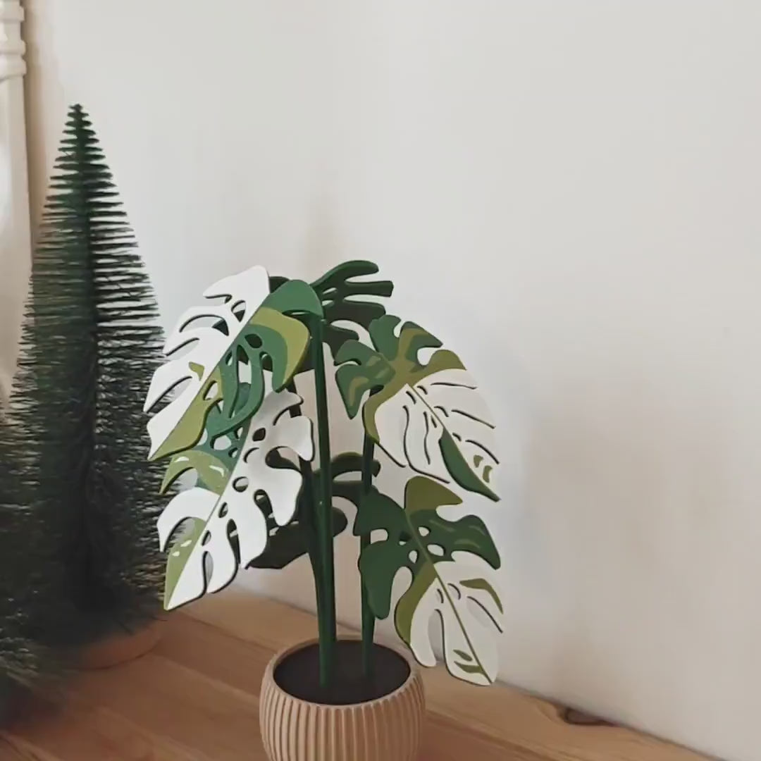 Monstera Coaster Plant, MAGNETIC Leaves with Inner Fenestrations, Coaster Set Gift for Plant Lovers, Pink Monstera Albo, 3D printed Coasters