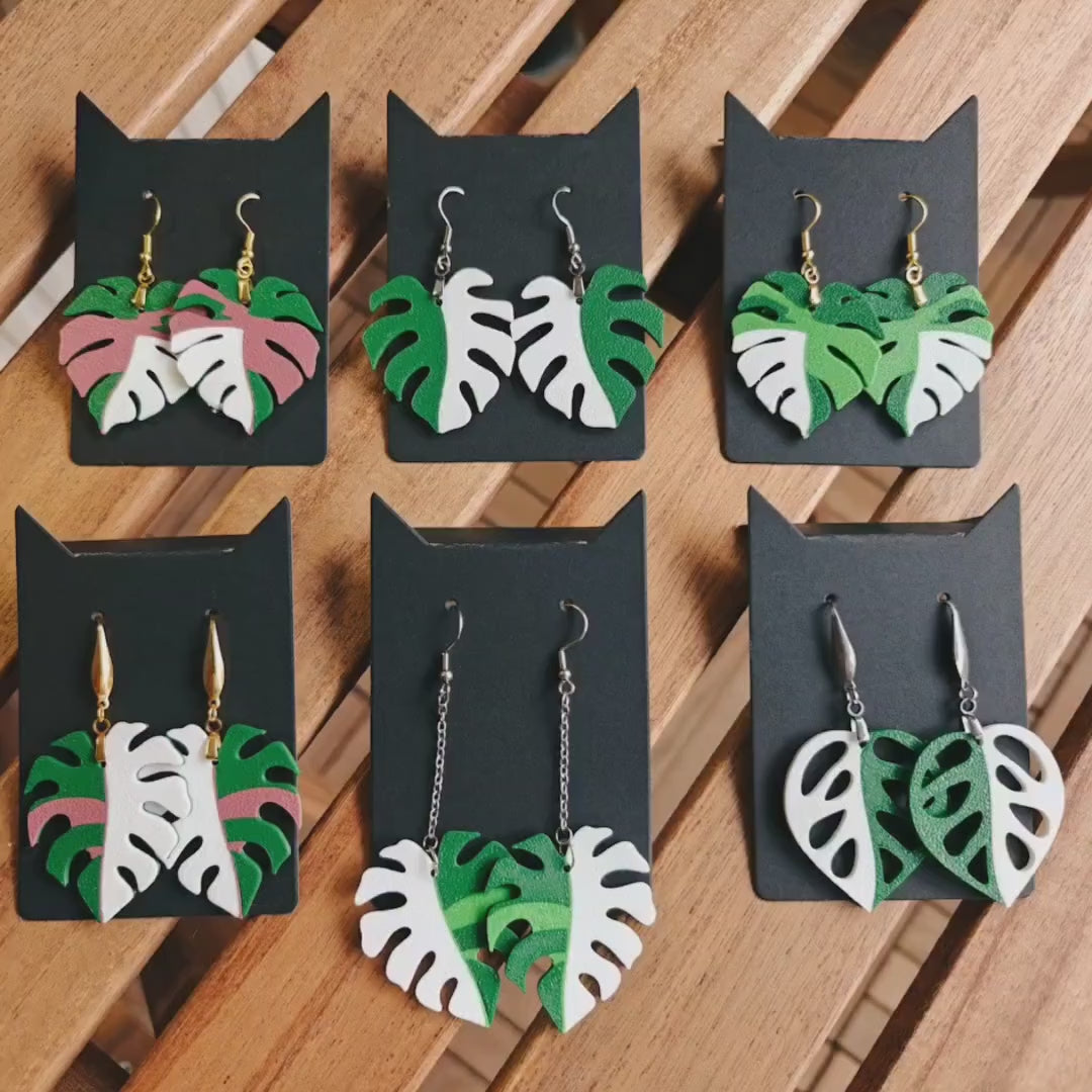 Earrings Monstera Var Monstera Earrings, Leaf earrings, 3d printed Jewelry Gift for Plant Lovers, Leaf Earrings, 3d printed Plant Earrings