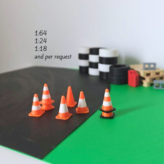 Miniature Traffic Cones, 1/64, 1/24, 1/18 Scale